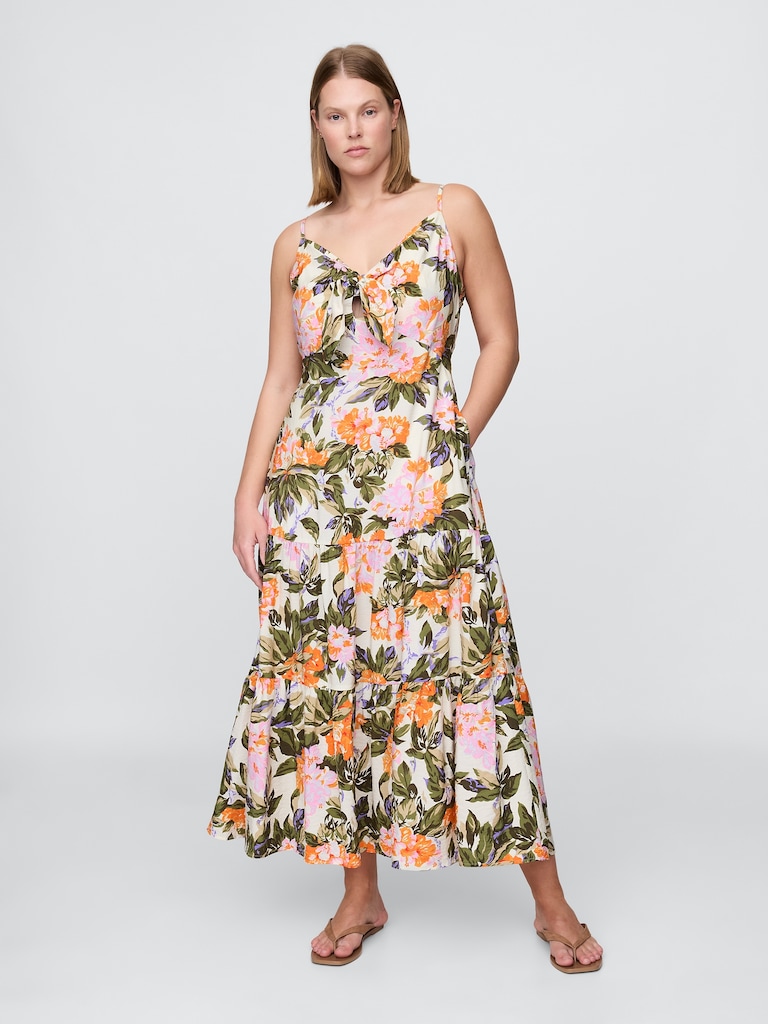 Tie-Front Tiered Maxi Dress