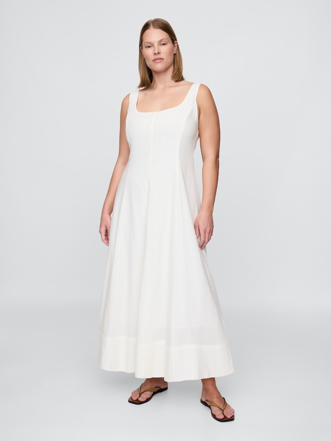 Linen-Blend Square-Neck Maxi Dress