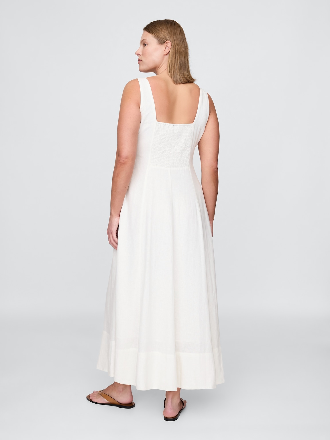 Linen-Blend Square-Neck Maxi Dress