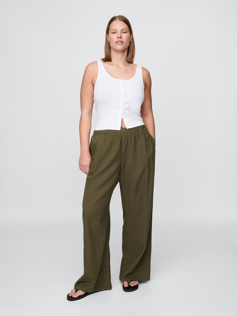 Linen-Blend Easy Wide-Hem Pants