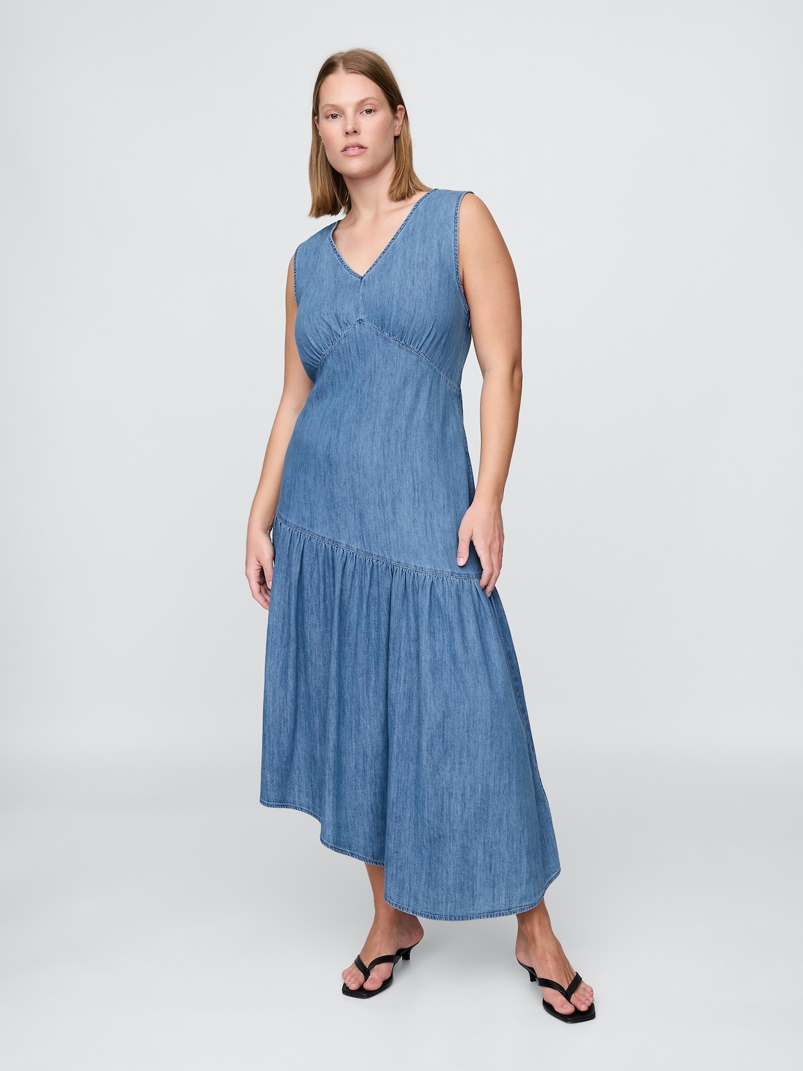 Denim Asymmetrical Midi Dress