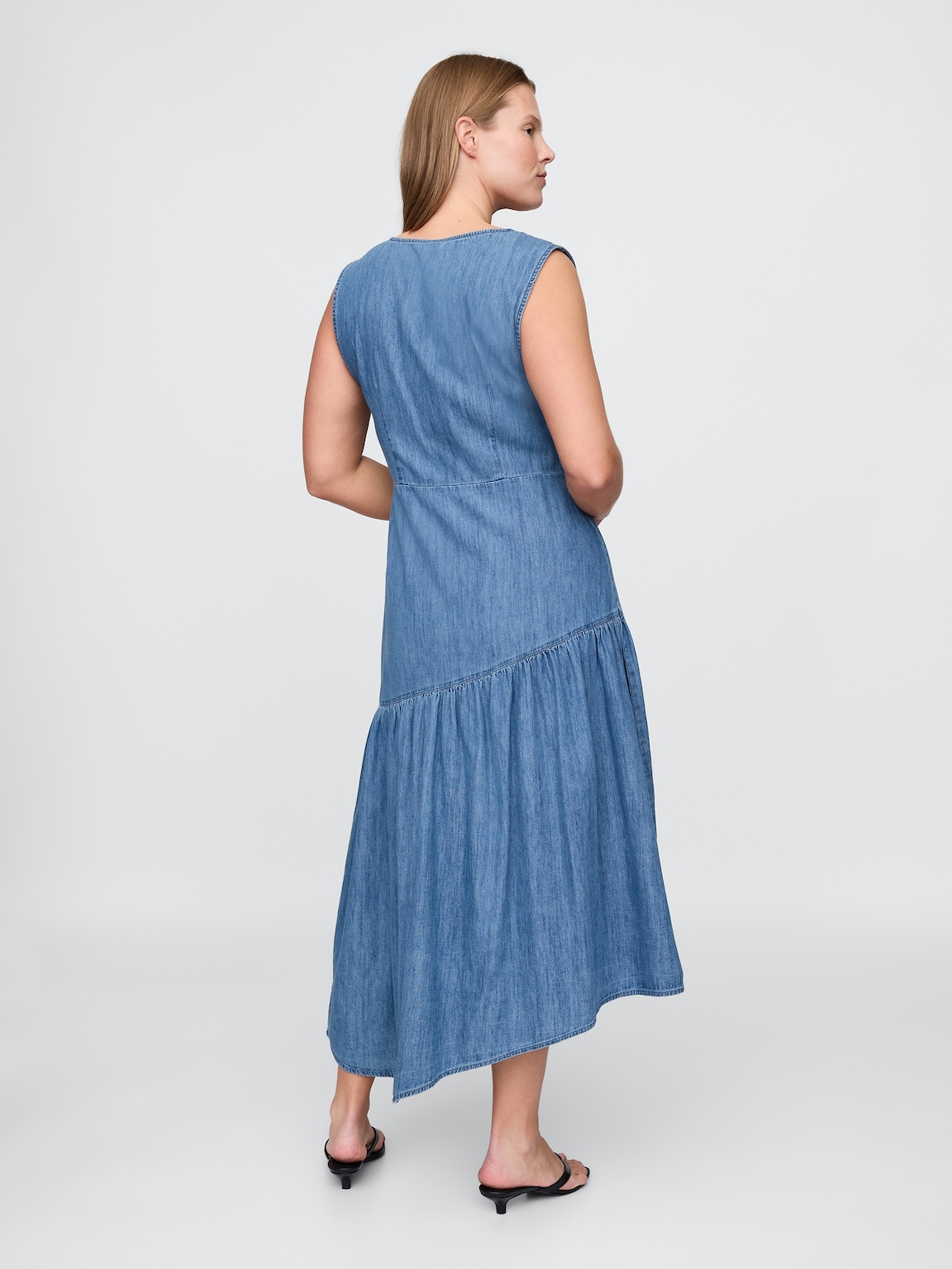 Denim Asymmetrical Midi Dress