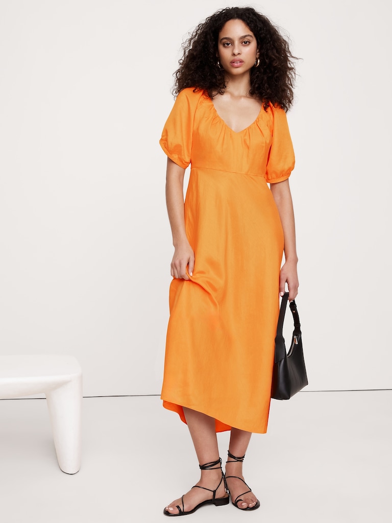 Viscose-Linen Ruched Maxi Dress