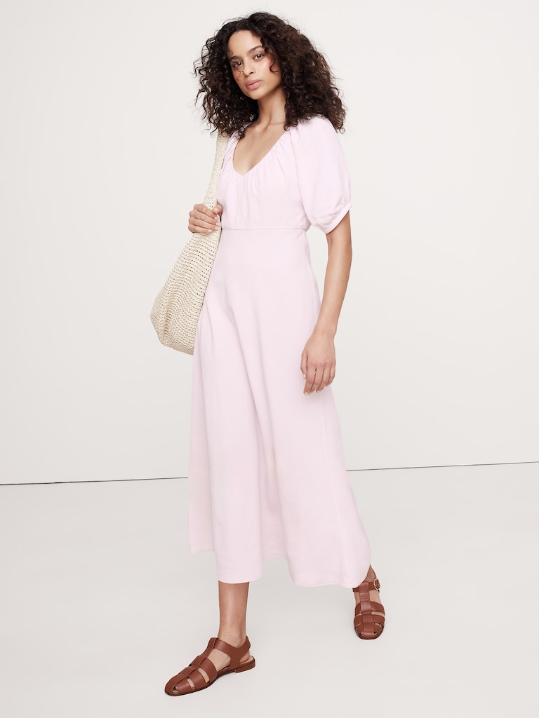 Viscose-Linen Dupioni Ruched Maxi Dress