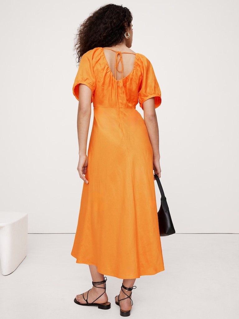 Viscose-Linen Ruched Maxi Dress