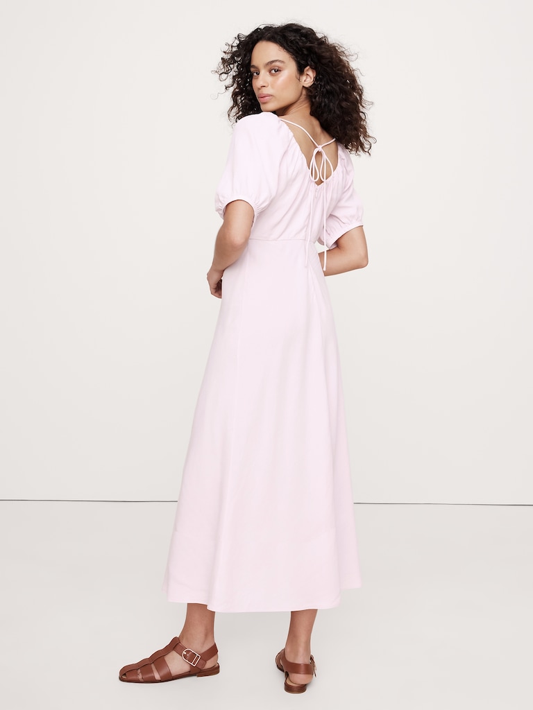 Viscose-Linen Dupioni Ruched Maxi Dress