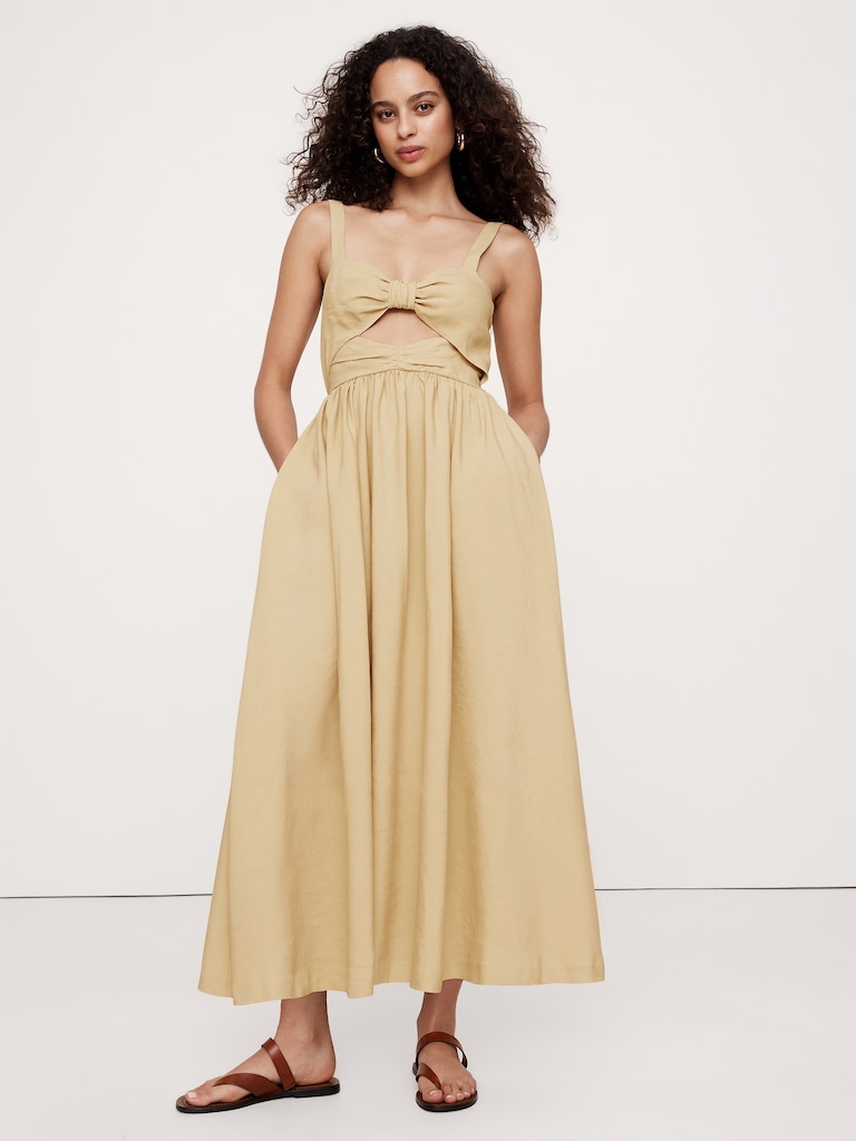 Viscose-Linen Dupioni Bow-Front Maxi Dress