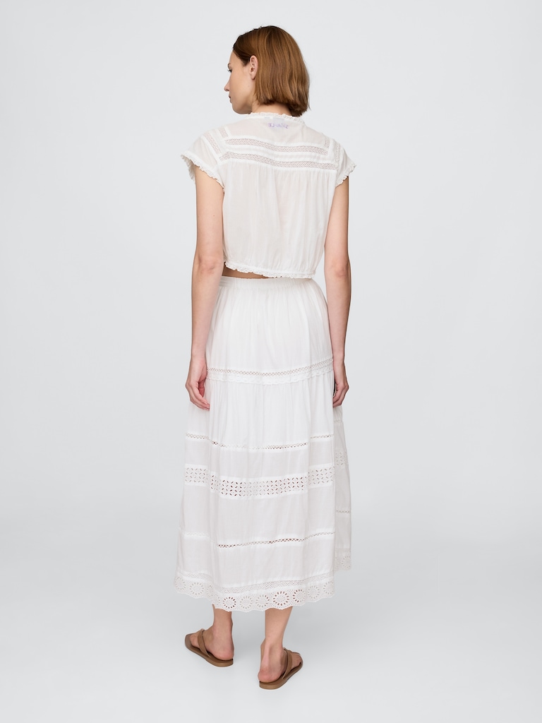 Tiered Lace-Trim Maxi Skirt