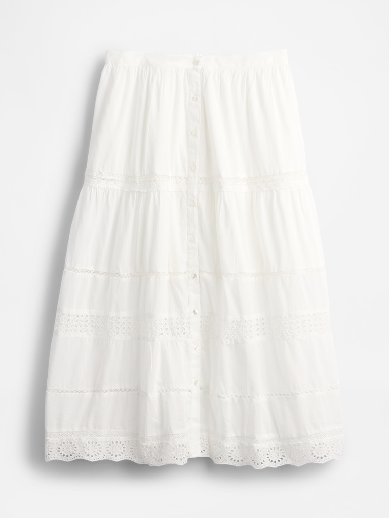 Tiered Lace-Trim Maxi Skirt