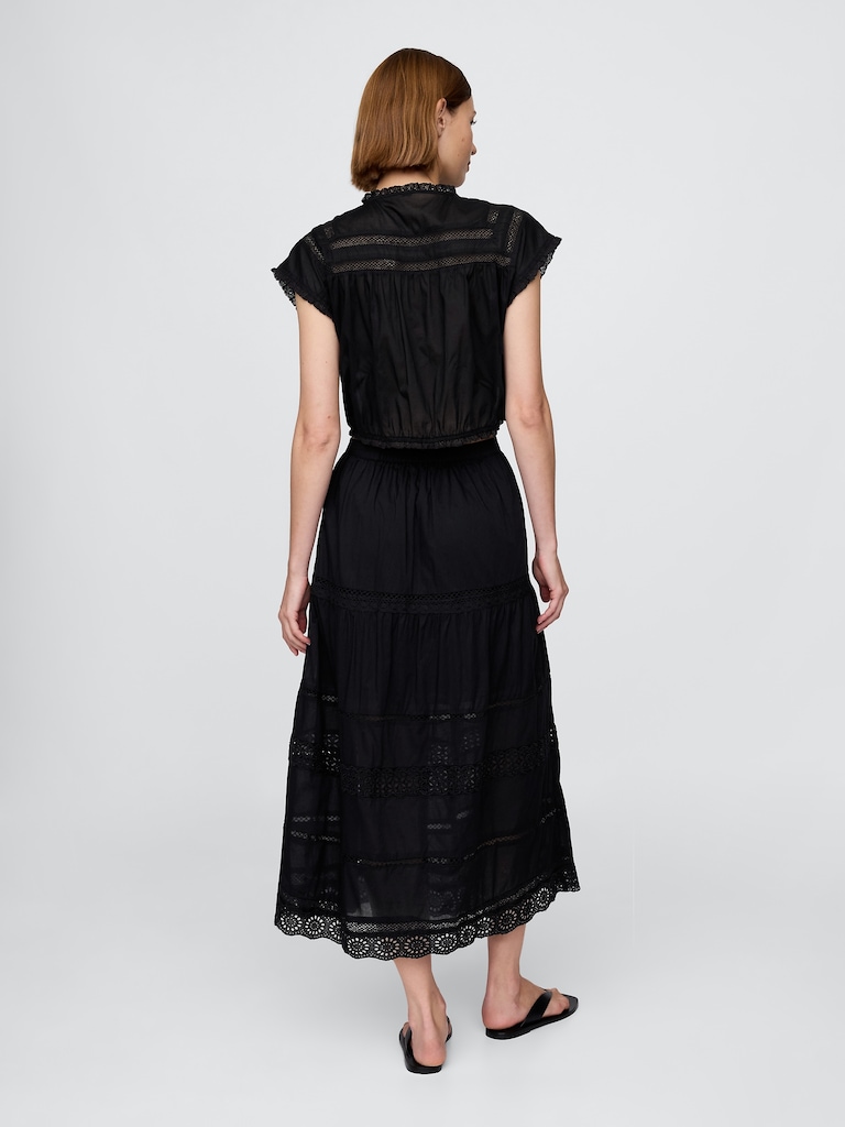 Tiered Lace-Trim Maxi Skirt