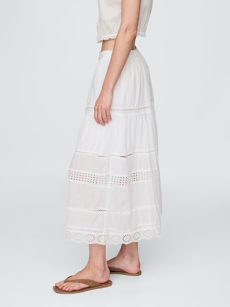Tiered Lace-Trim Maxi Skirt