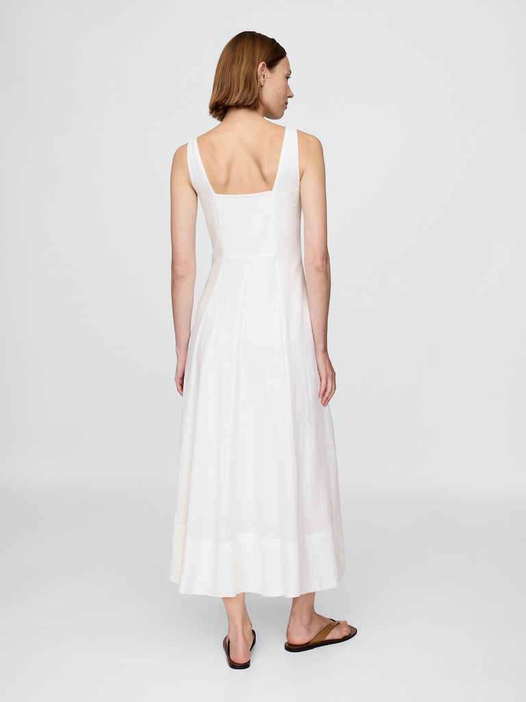 Linen-Blend Square-Neck Maxi Dress