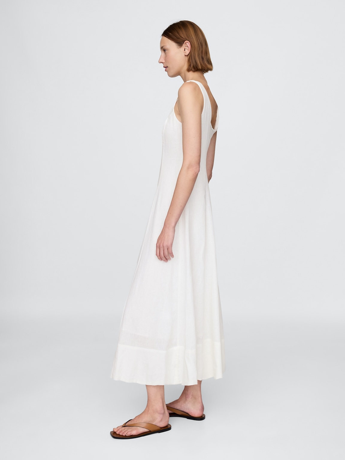 Linen-Blend Square-Neck Maxi Dress