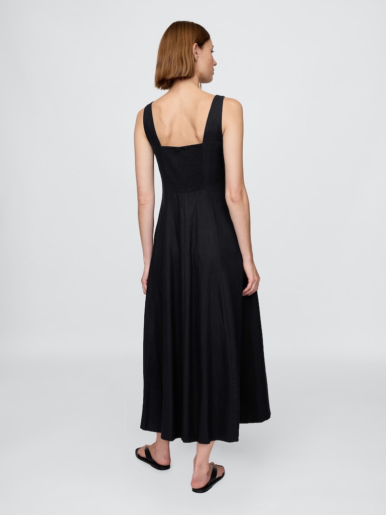 Linen-Blend Square-Neck Maxi Dress
