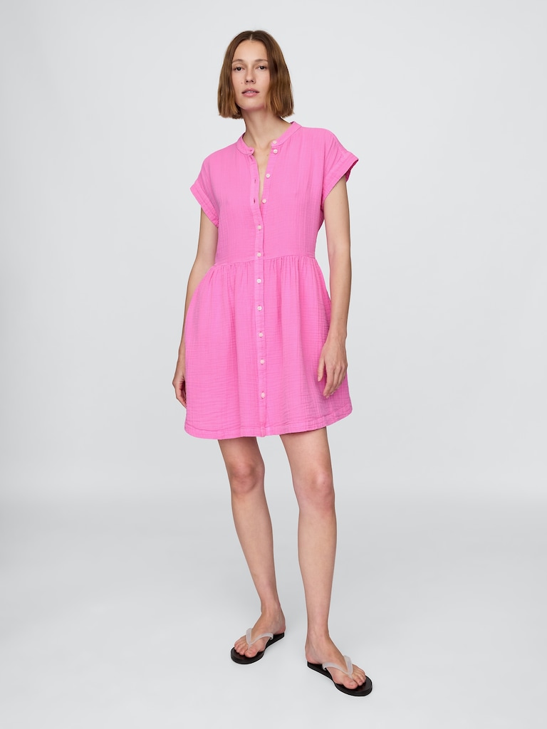 Cotton Gauze Mini Shirtdress
