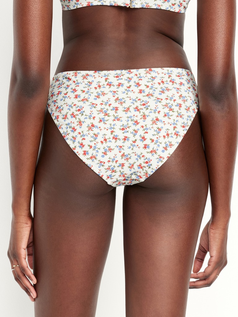 Mid-Rise Textured Bikini Swim Bottoms