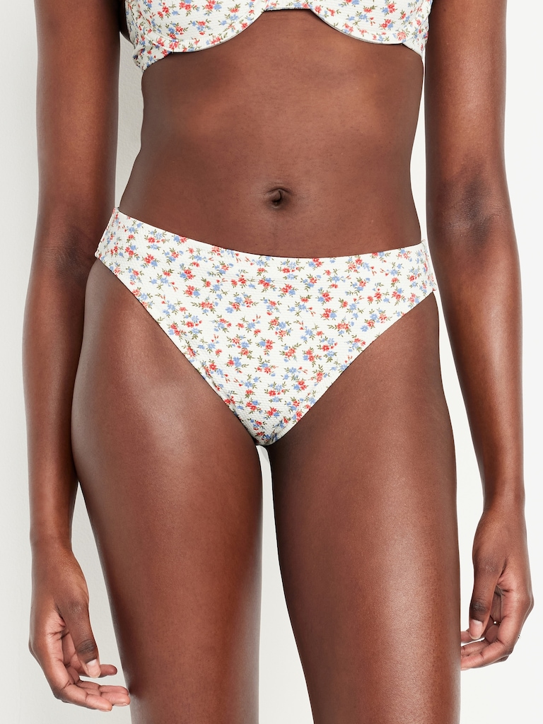 Mid-Rise Textured Bikini Swim Bottoms