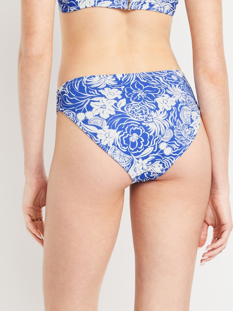 Mid-Rise Textured Bikini Swim Bottoms