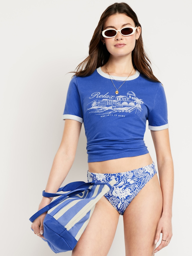 Mid-Rise Textured Bikini Swim Bottoms