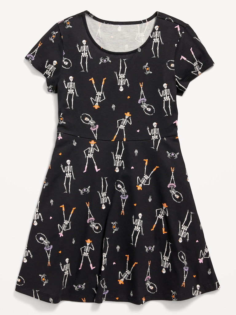 Printed Short-Sleeve Fit and Flare Dress for Girls