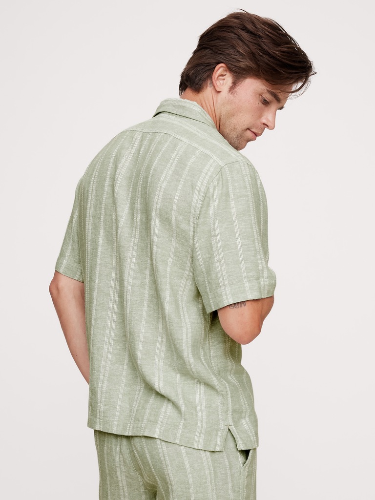 Standard-Fit Stripe Linen-Viscose Resort Shirt