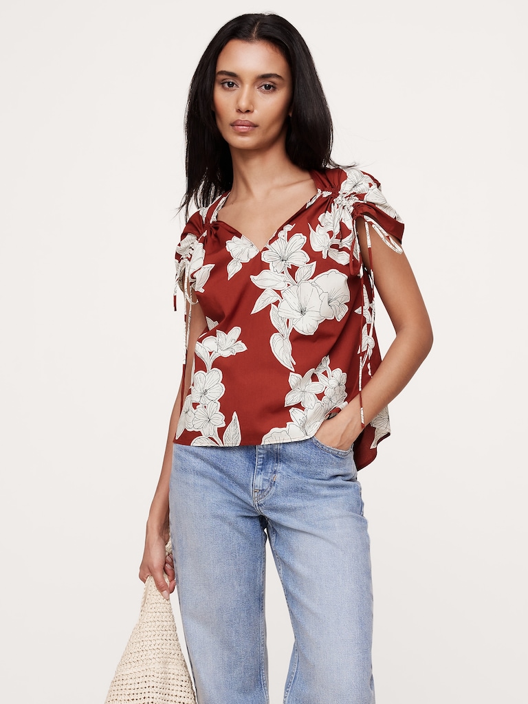 Oversized Cotton Poplin Drawstring Top
