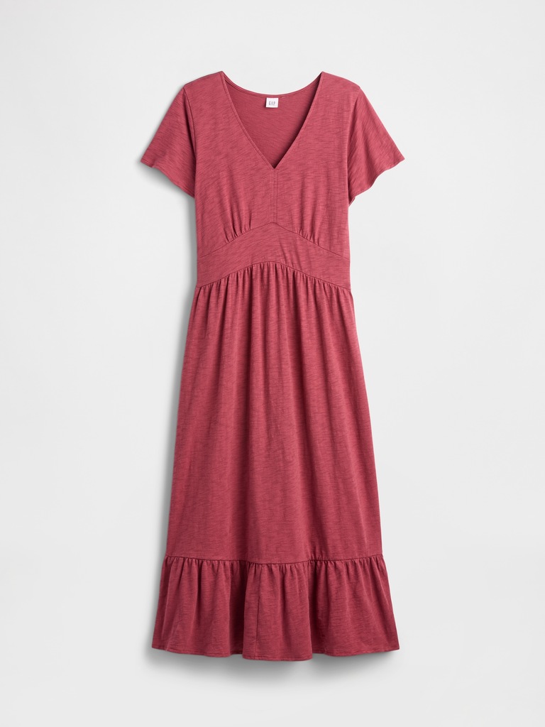 Flutter Sleeve V-Neck Midi Dress