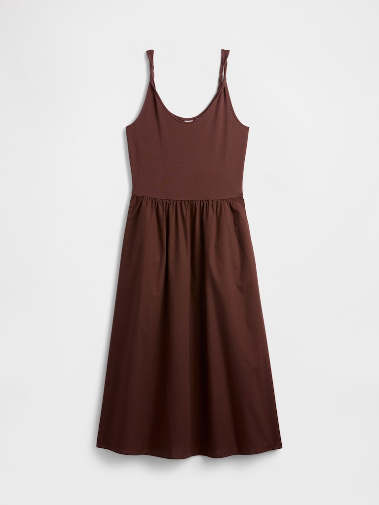 Twist-Strap Scoopneck Midi Dress