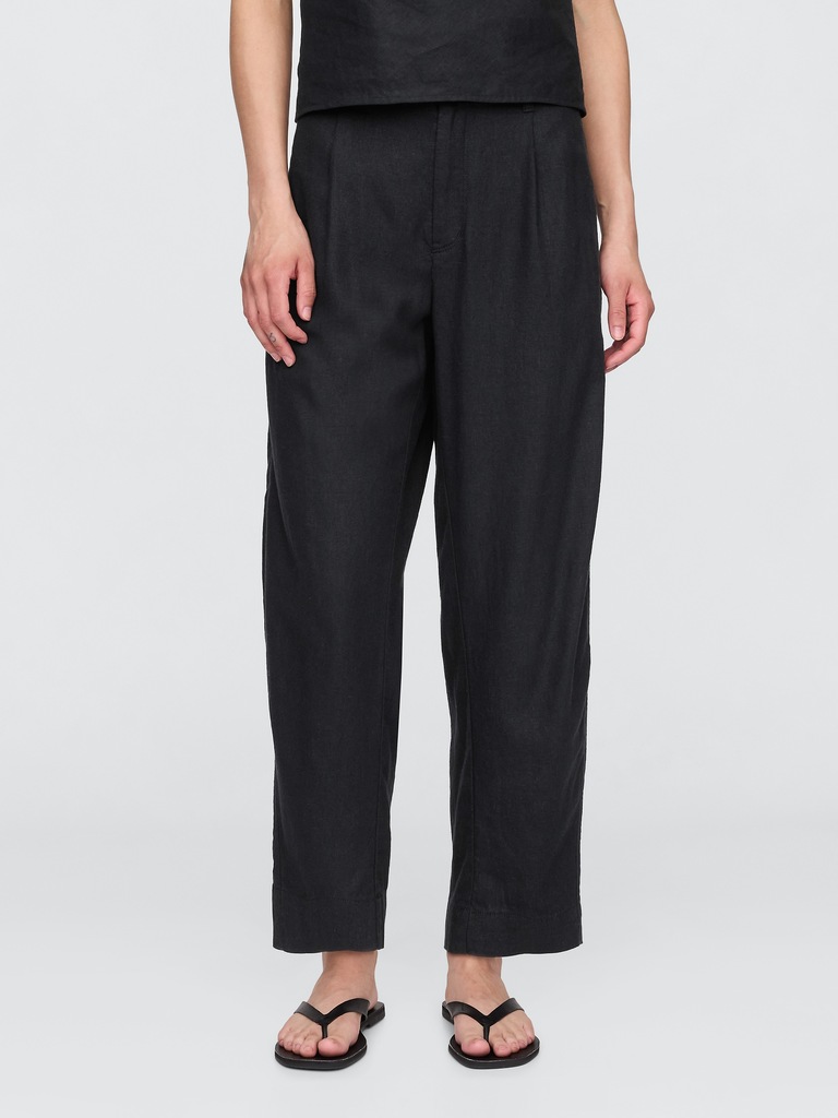 Mid Rise Linen-Blend Barrel Pants