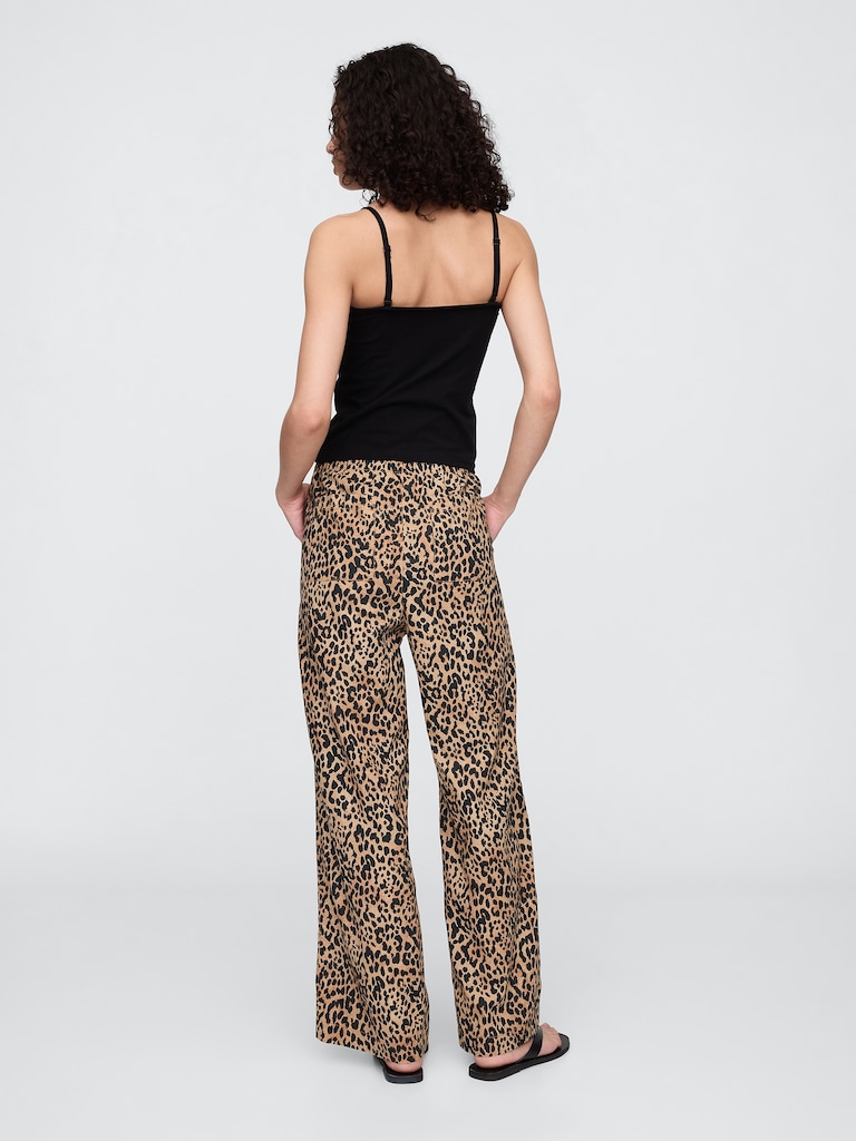 Mid Rise Linen-Blend Pull-On Wide-Leg Pants