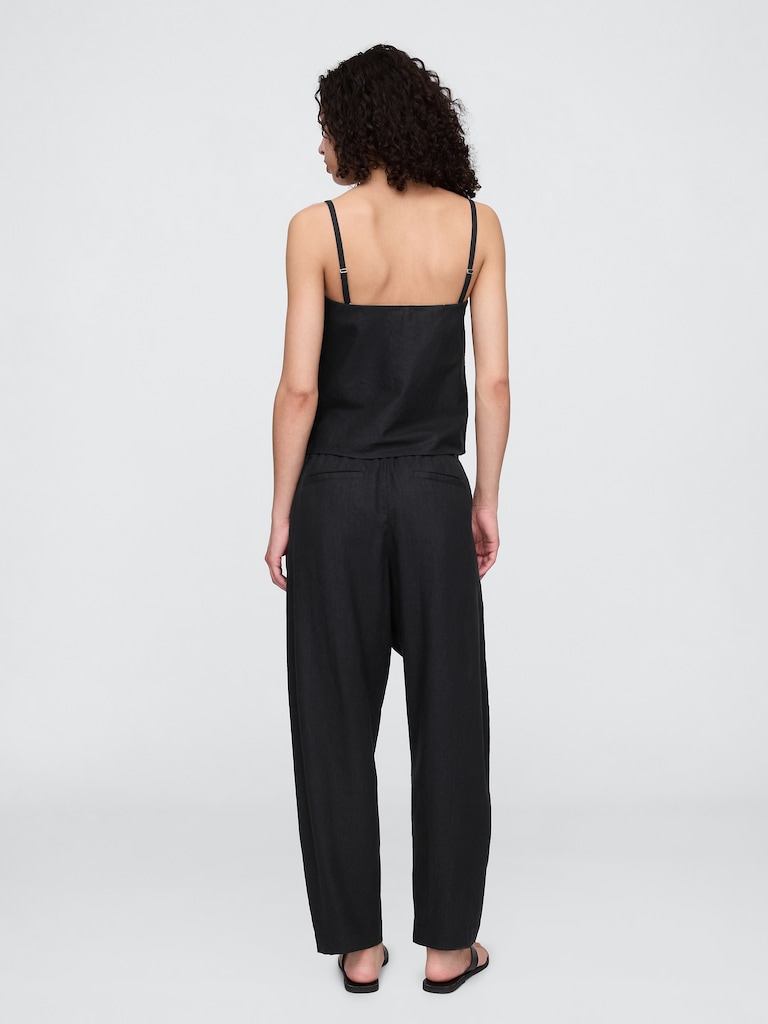 Mid Rise Linen-Blend Barrel Pants