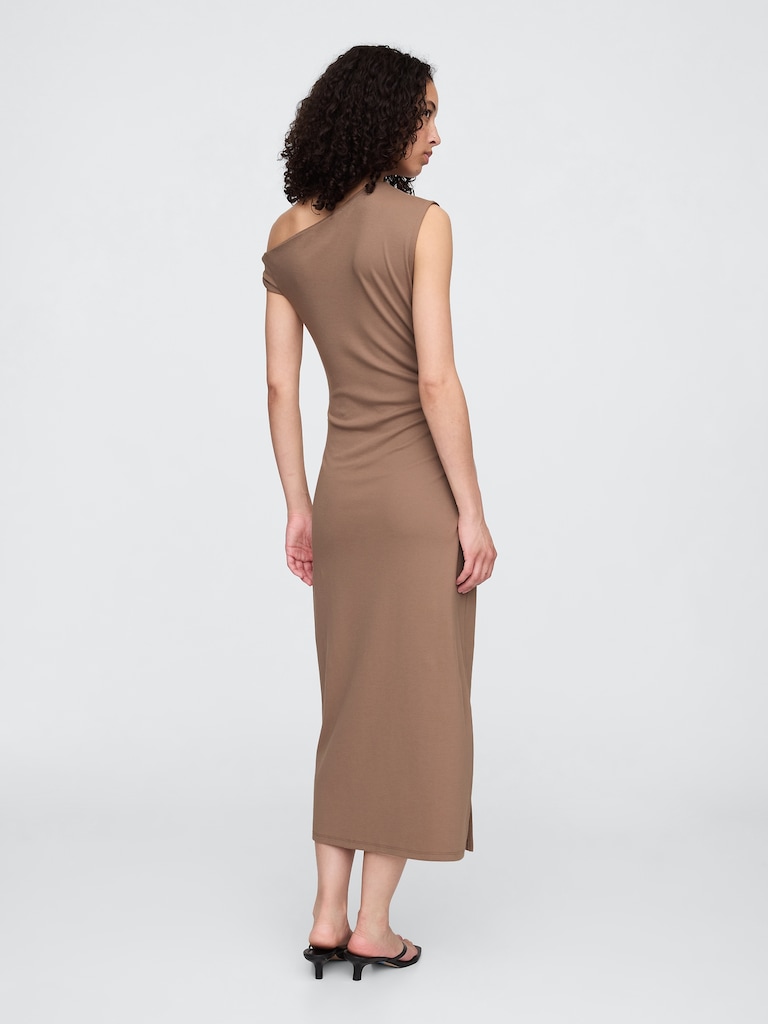 Modern Ribbed One-Shoulder Midi Dress