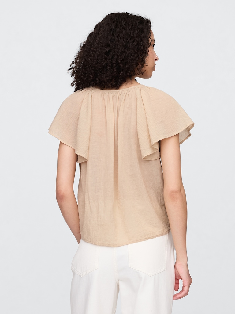 Relaxed Gauze Flutter Sleeve Top