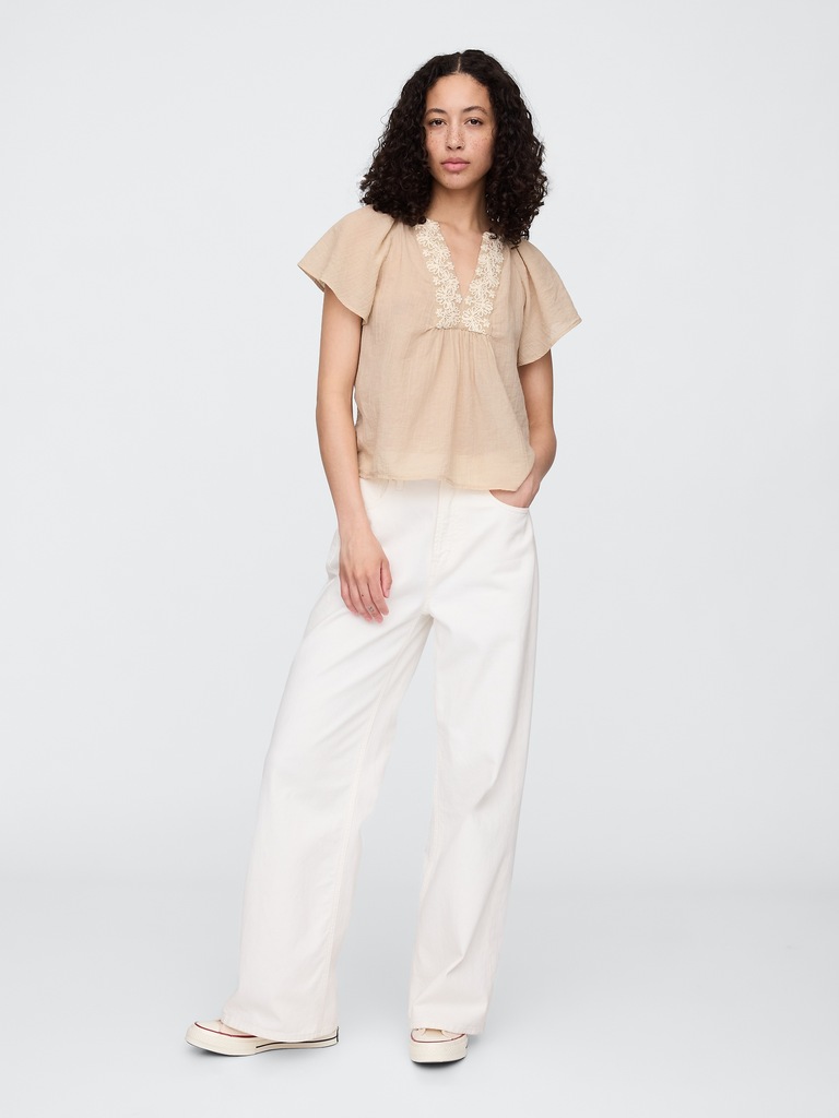 Relaxed Gauze Flutter Sleeve Top