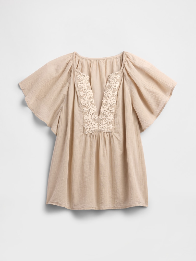 Relaxed Gauze Flutter Sleeve Top