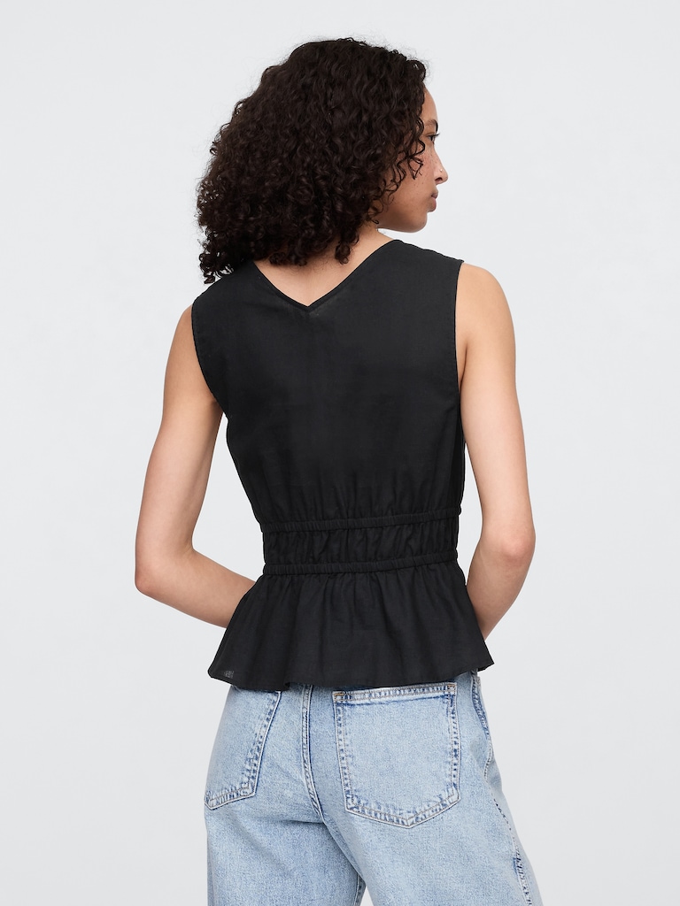 Linen-Blend V-Neck Top