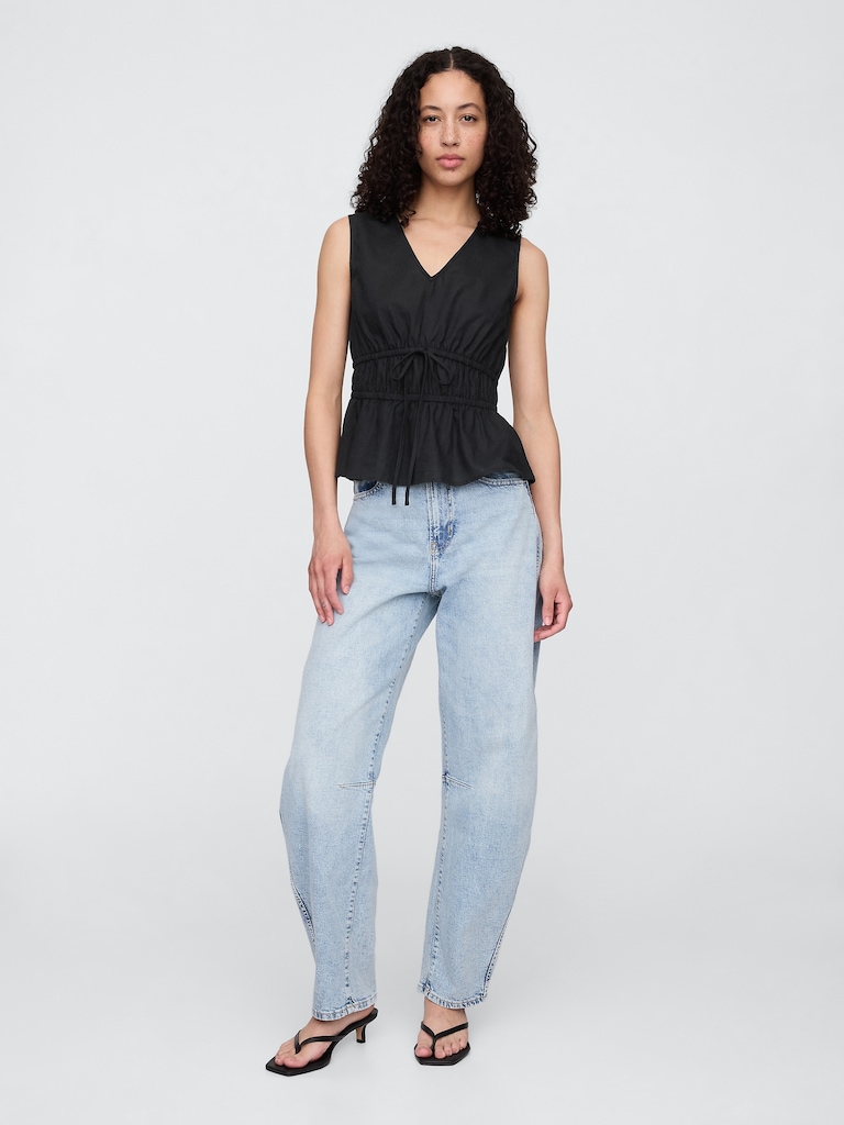 Linen-Blend V-Neck Top