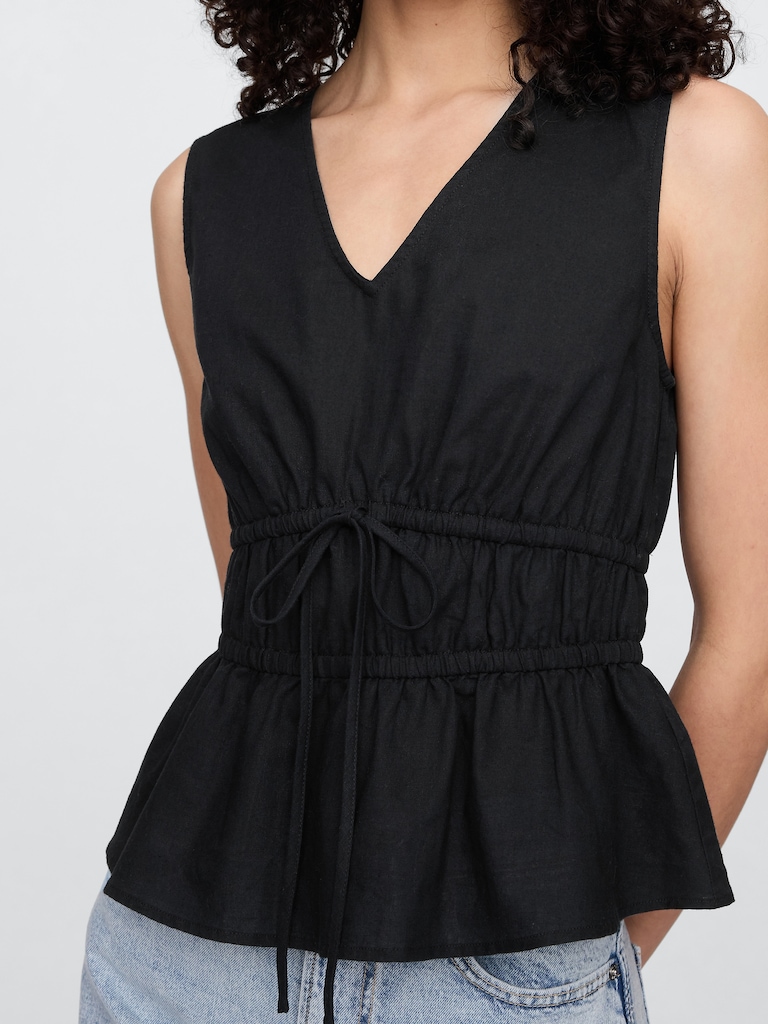 Linen-Blend V-Neck Top