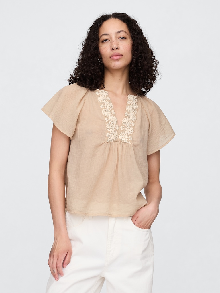 Relaxed Gauze Flutter Sleeve Top