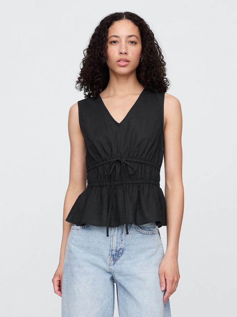 Linen-Blend V-Neck Top