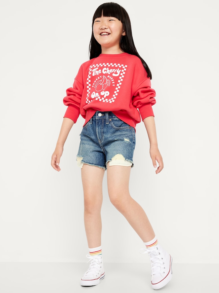 High-Waisted Ripped Frayed-Hem Jean Shorts for Girls