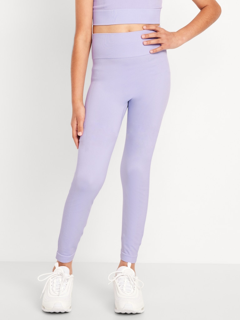 Fitted High-Waisted 7/8-Length Seamless Performance Leggings for Girls