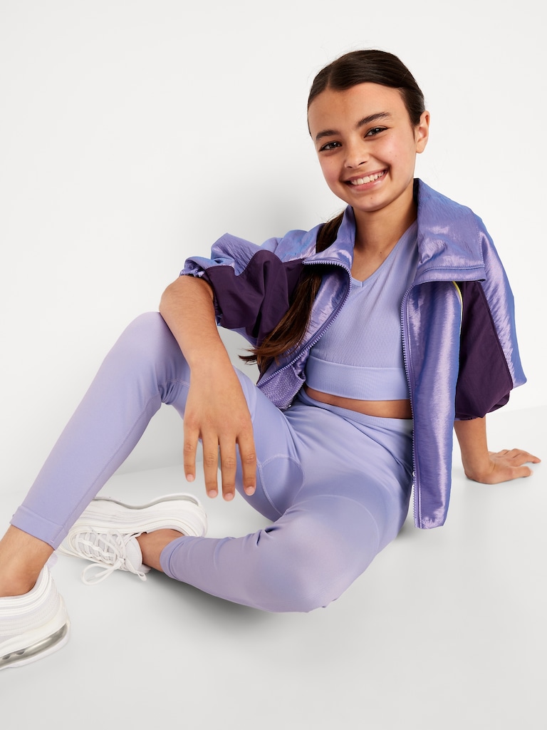 Fitted High-Waisted 7/8-Length Seamless Performance Leggings for Girls