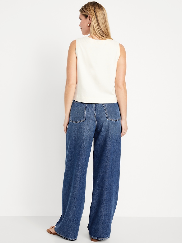 High-Waisted Baggy Wide-Leg Studded Jeans