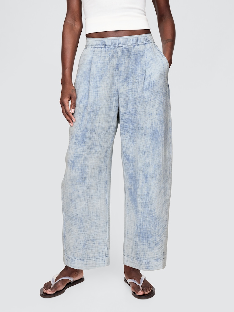 Cotton Gauze Denim Easy Barrel Pants