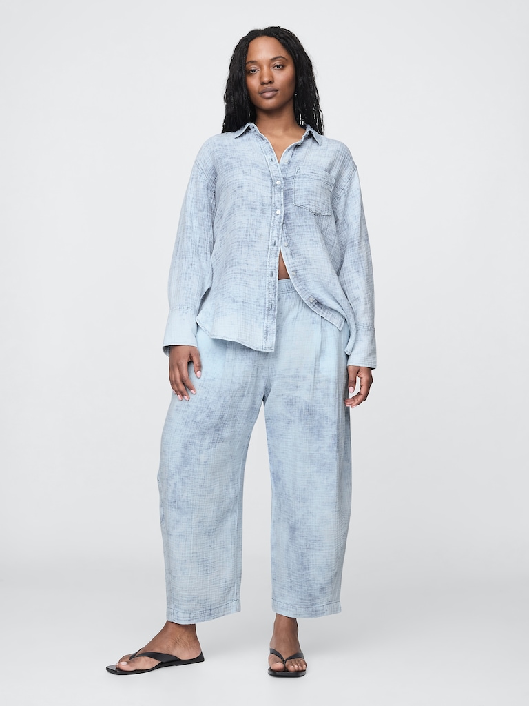 Cotton Gauze Denim Easy Barrel Pants