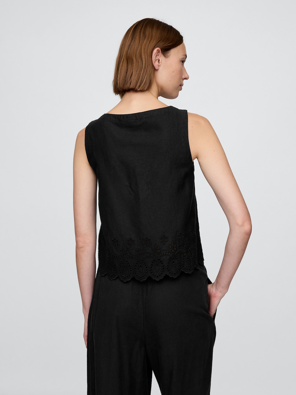 Linen-Blend Embroidered Vest