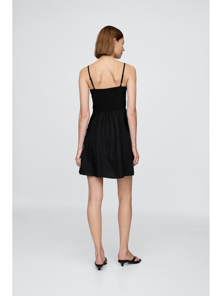 Linen-Blend Shirred Bodice Mini Dress