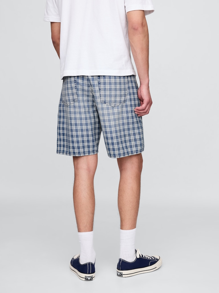 '90s Loose Denim Plaid Shorts