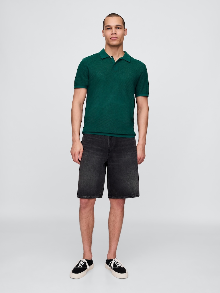 Textured Crochet Polo Sweater